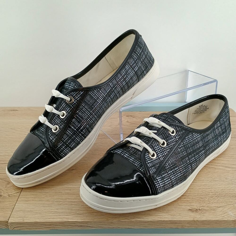 Anne Klein iFlex Akzagger Sneakers Women's 9.5 Black Patent Toe Plaid Flats Shoe